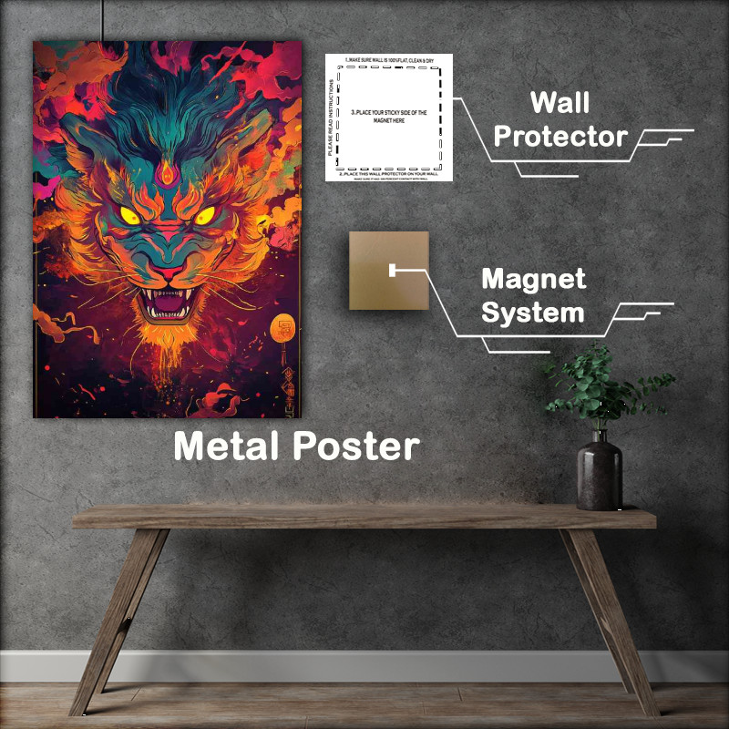 Buy : (Fierce looking multicolored lion with glowing eyes splat art)
