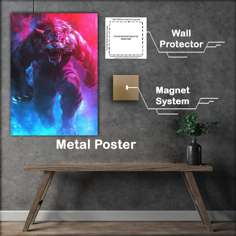 Buy : (Neon red and blue gradient colors an angry tiger walking)