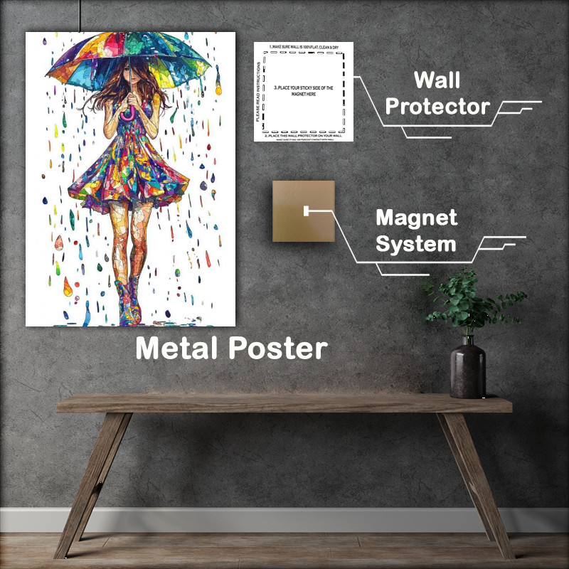 Buy : (Colorful girl with an umbrella splashed mosaic)