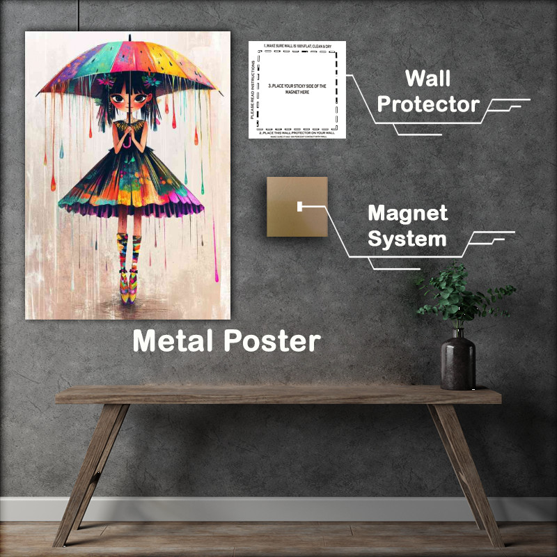Buy : (Girl in an umbrella like skirt stands under the rain of colour)