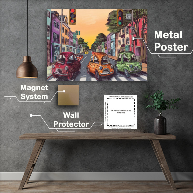 Buy : (Vibrant urban street scene the three little cars)