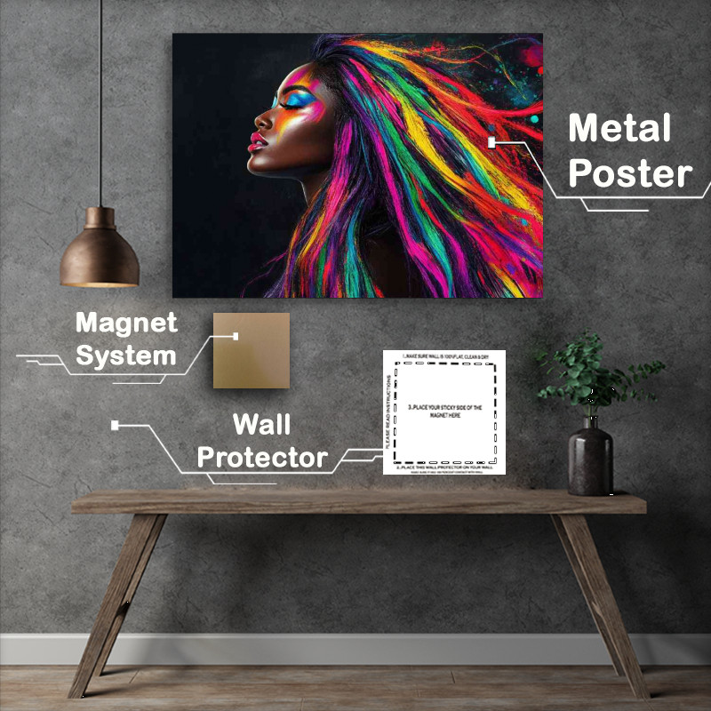 Buy : (Black woman with long colorful hair vibrant colors flowing)