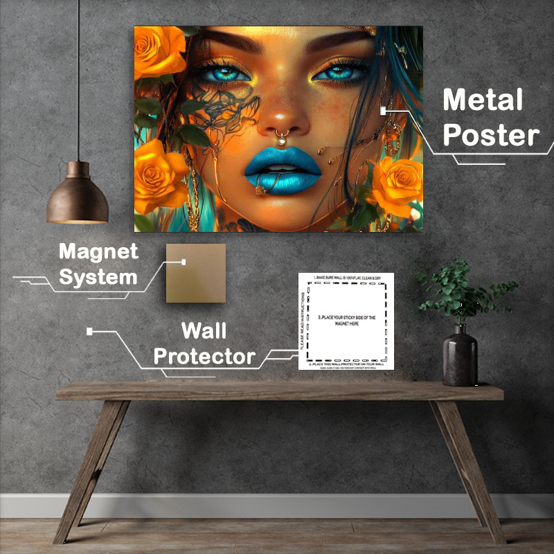 Buy : (Cyberpunk woman with blue lipstick gold)
