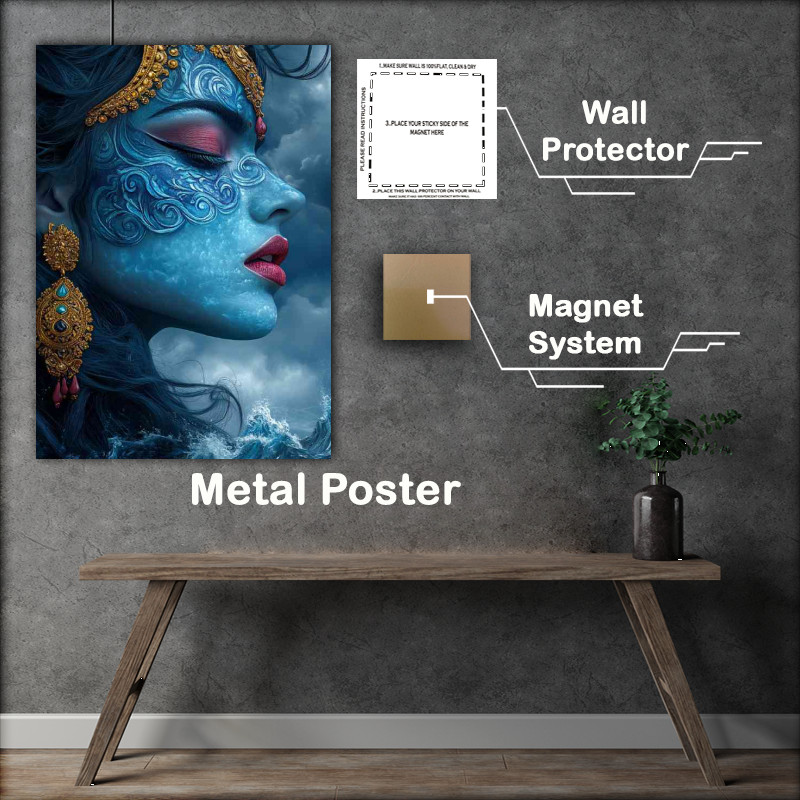 Buy : (Beautiful Indian woman with blue skin ocean waves)