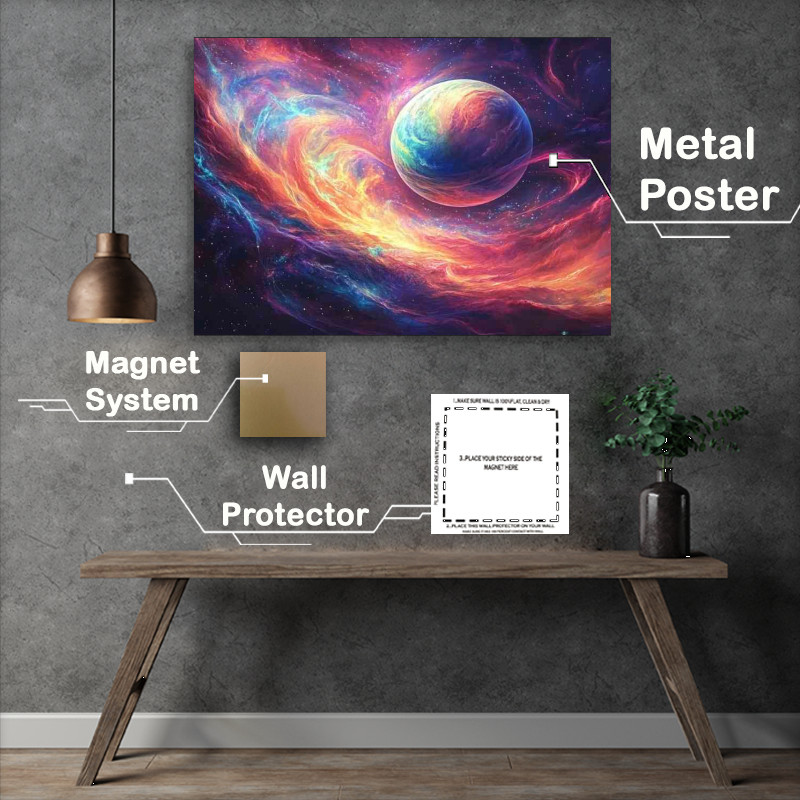 Buy : (Vibrant colorful space scene with a planet nebula)