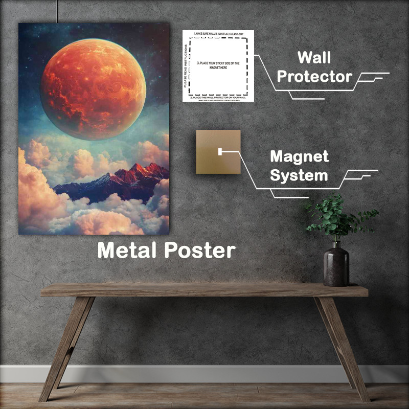 Buy : (Giant planet rising above the clouds a mountain)