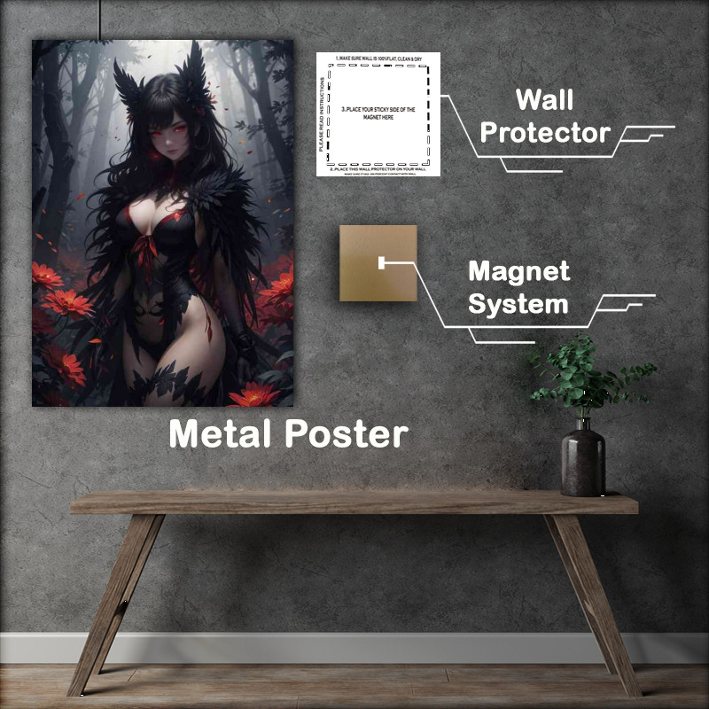 Buy : (Animae girl dark misty forest with glowing red flowers)