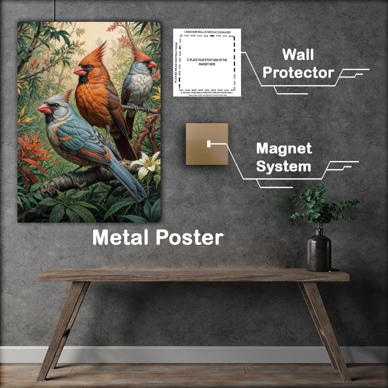 Buy : (Painted northern cardinal birds in the forest)