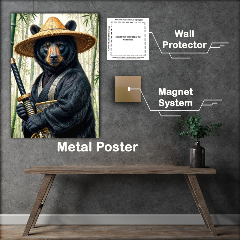 Buy : (Black bear samurai warrior in bamboo forest)