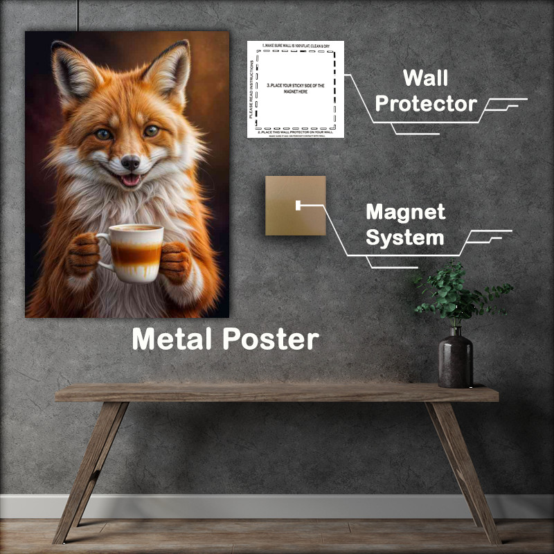 Buy : (Happy red fox with a latte coffee)