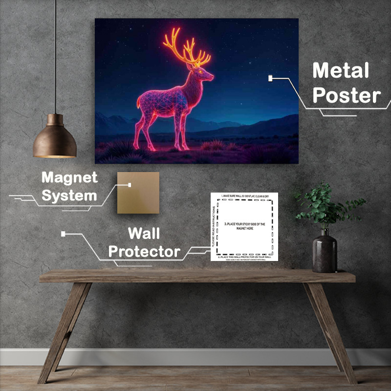 Buy : (Neon style stag in the field at night)