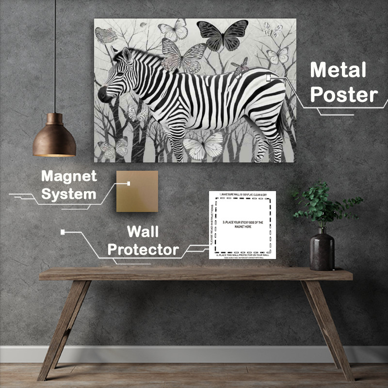 Buy : (Zebra standing amidst a backdrop of barren trees)