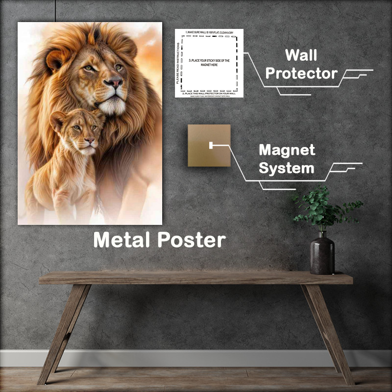 Buy : (Close up lion and cub in the savanna)