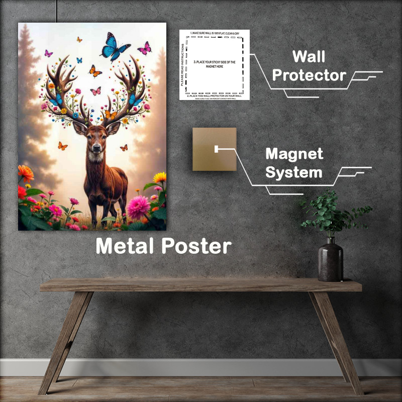 Buy : (Deer in the woods with tall trees and butterflies)