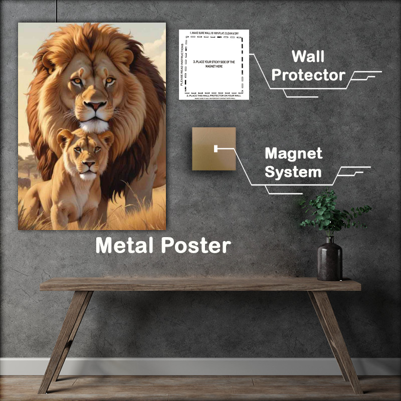 Buy : (Large Lion standing with his cub proud)