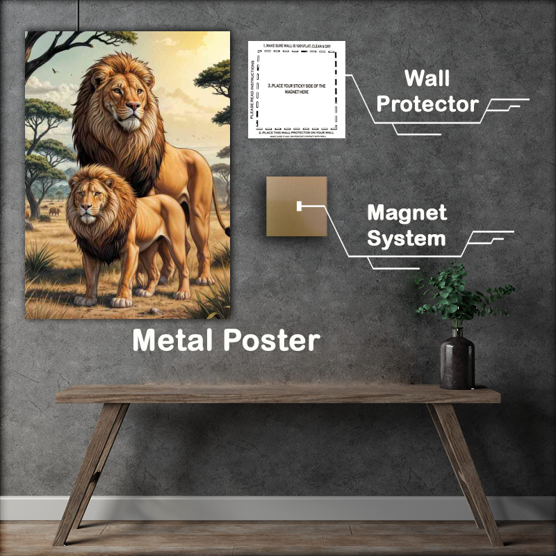 Buy : (Large male lion with son in the savanna)