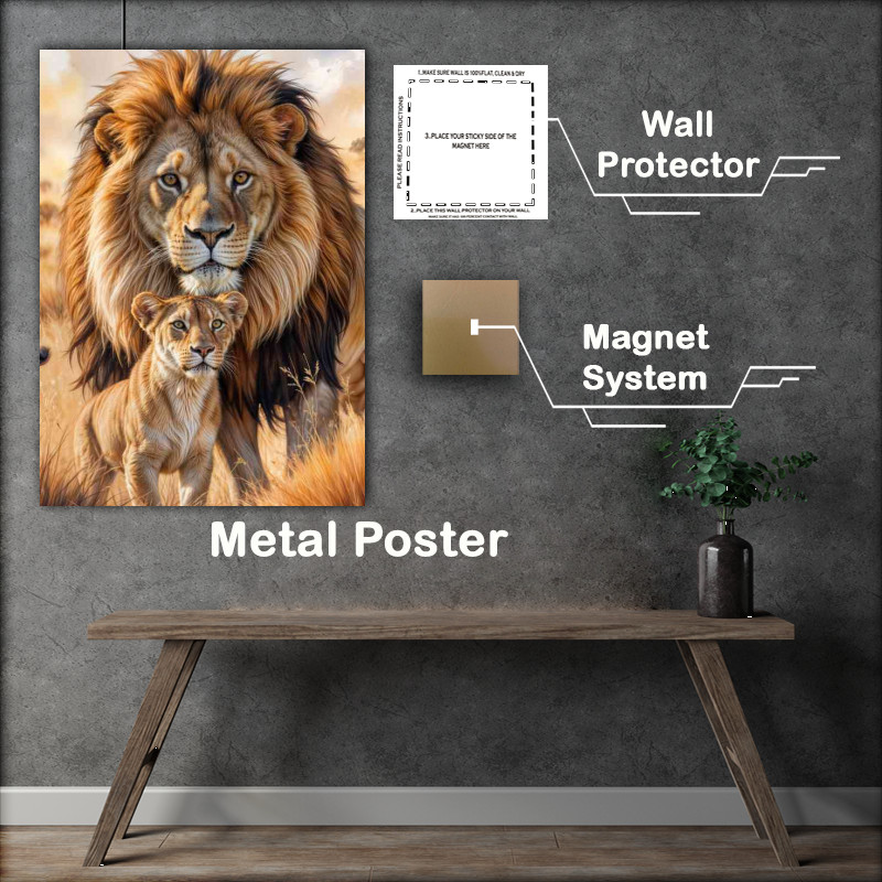 Buy : (Lion with his large mane and his cub)