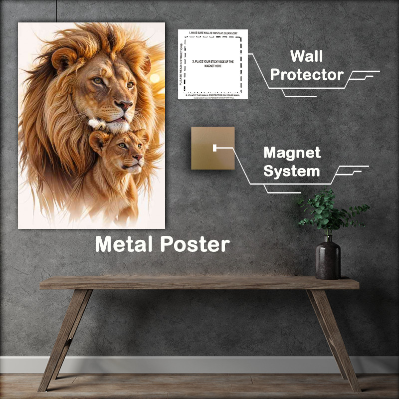 Buy : (Proud male lion with his cub)