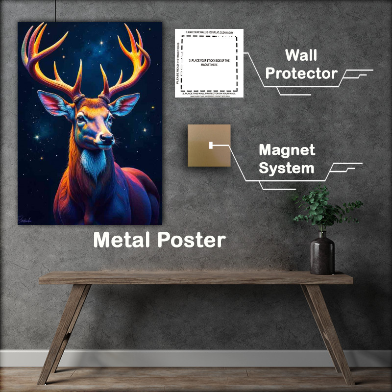 Buy : (Psychedelic portrait of a deer with vibrant colored antlers)