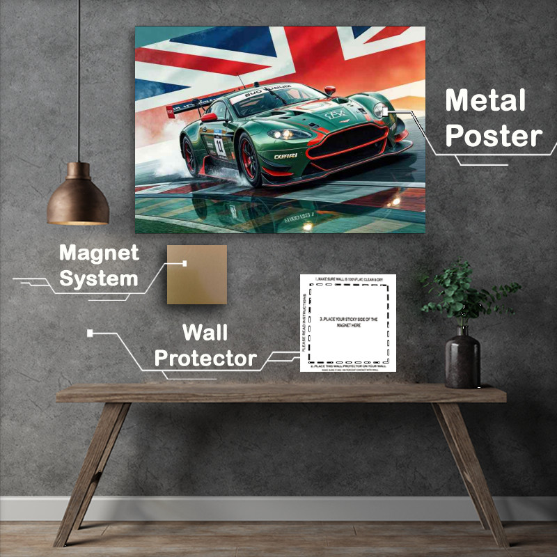 Buy : (Green aston martin race car on a racetrack)