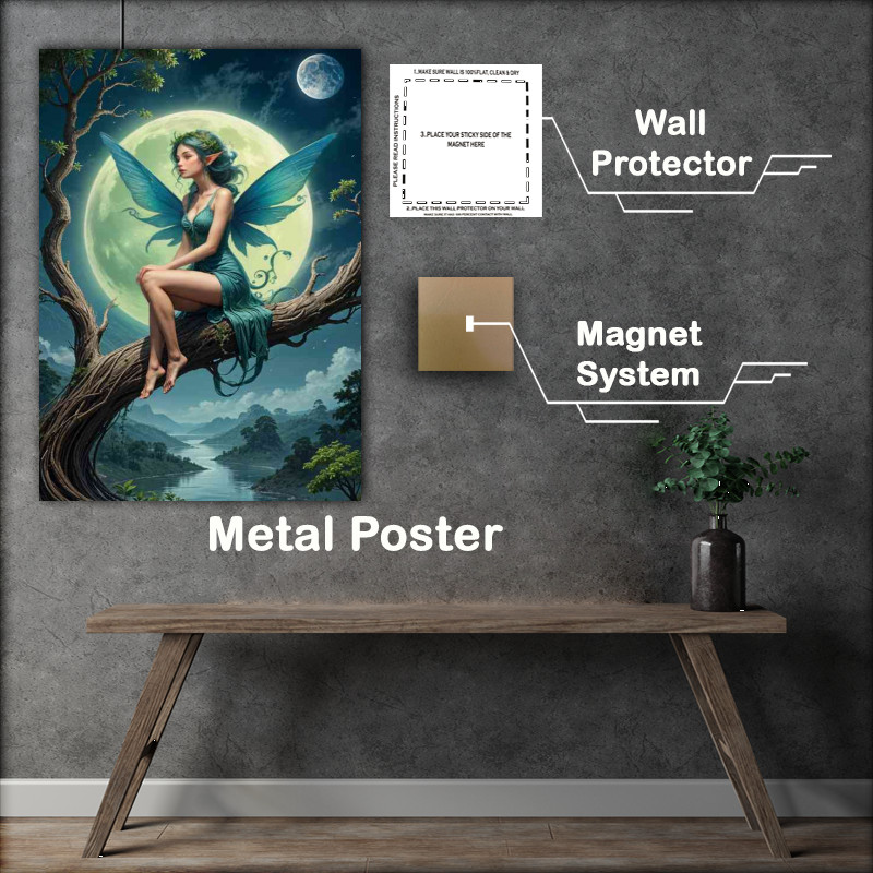 Buy : (Fantasy fairy with a large moon on a oak tree)