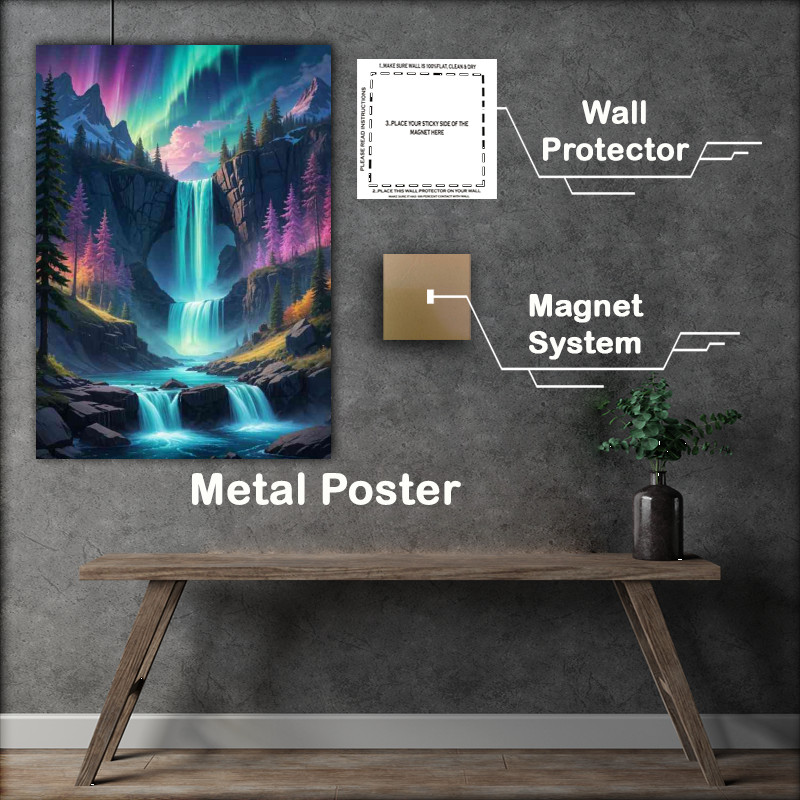 Buy : (Forests and mountains The sky is filled with vibrant colorful aurora borealis)