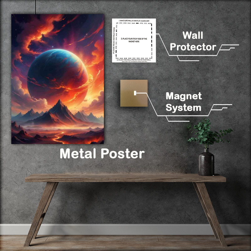 Buy : (Large glowing planet with firey clouds and mountains)