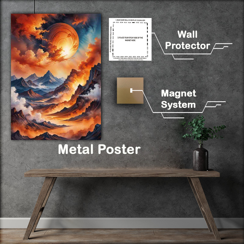 Buy : (Mountain range and orange glowing planet)
