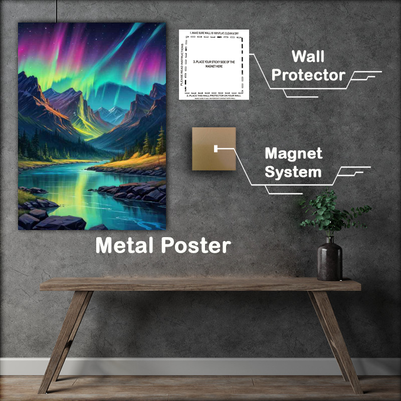 Buy : (Painting colorful aurora borealis in the mountains)
