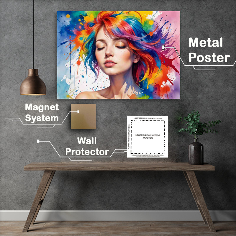 Buy : (Young woman with vibrant multicolored hair and closed eyes)