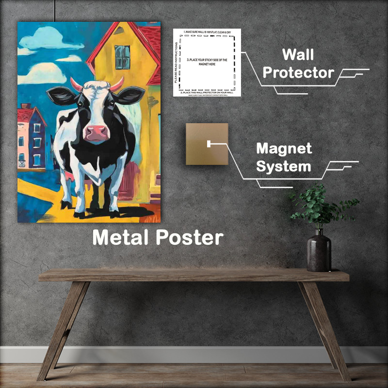 Buy : (Urban setting with a large cow standing)