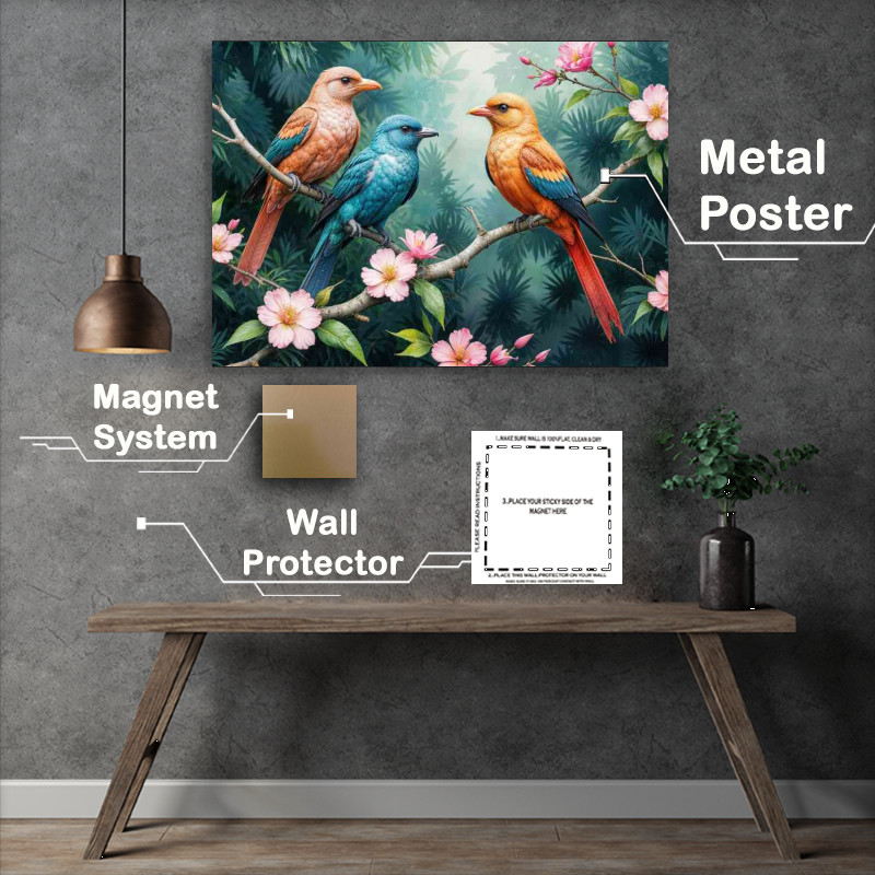 Buy : (three birds percched in a forest)