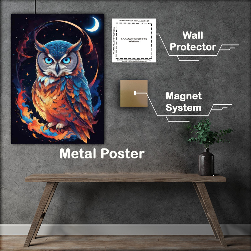 Buy : (Colourful majestic owl at night blue eyes)