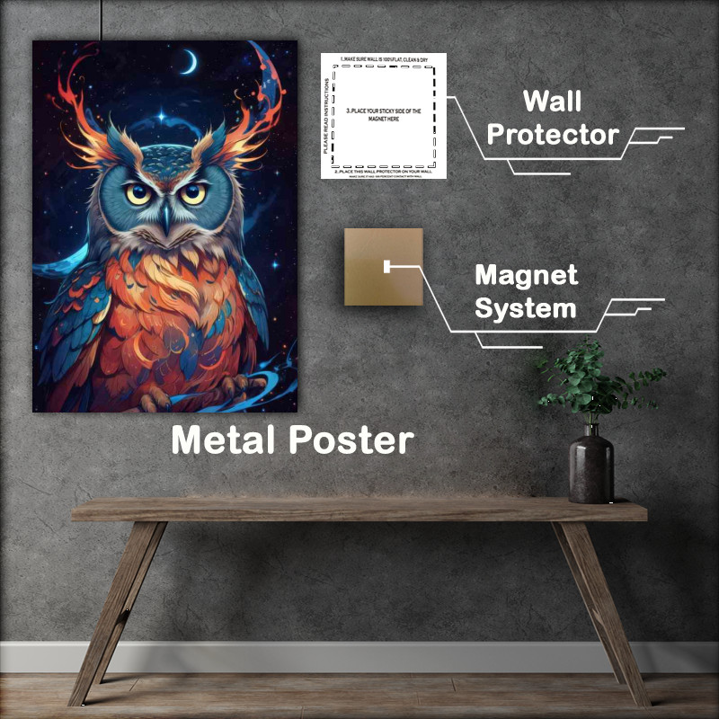 Buy : (Colourful majestic owl at night yellow eyes)