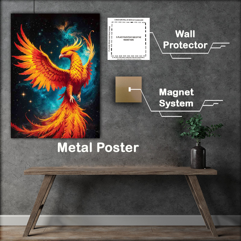 Buy : (Pheonix with fire embers feathers in space nebula)