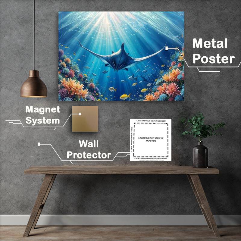 Buy : (A large blue mantra ray swimming in an underwater ocean scene)