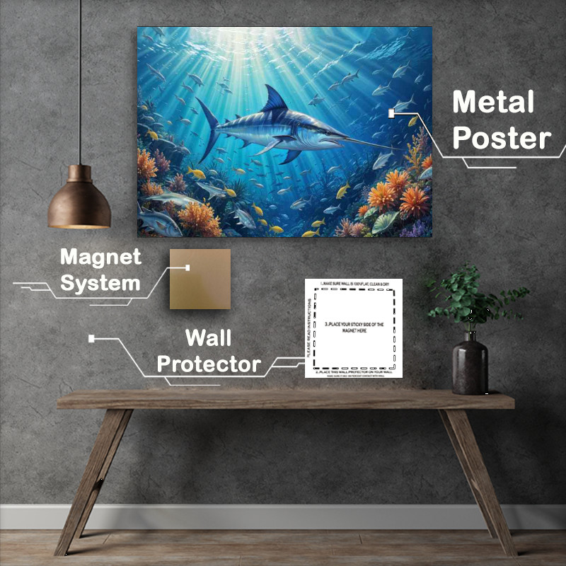 Buy : (Blue marlin swimming in an underwater ocean scene)