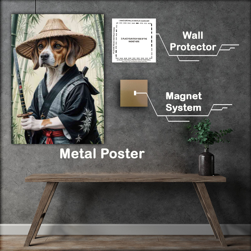 Buy : (Beagle dog samurai warrior in bamboo forest)