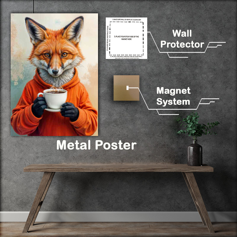 Buy : (Red fox enjoying his cup of latte coffee)