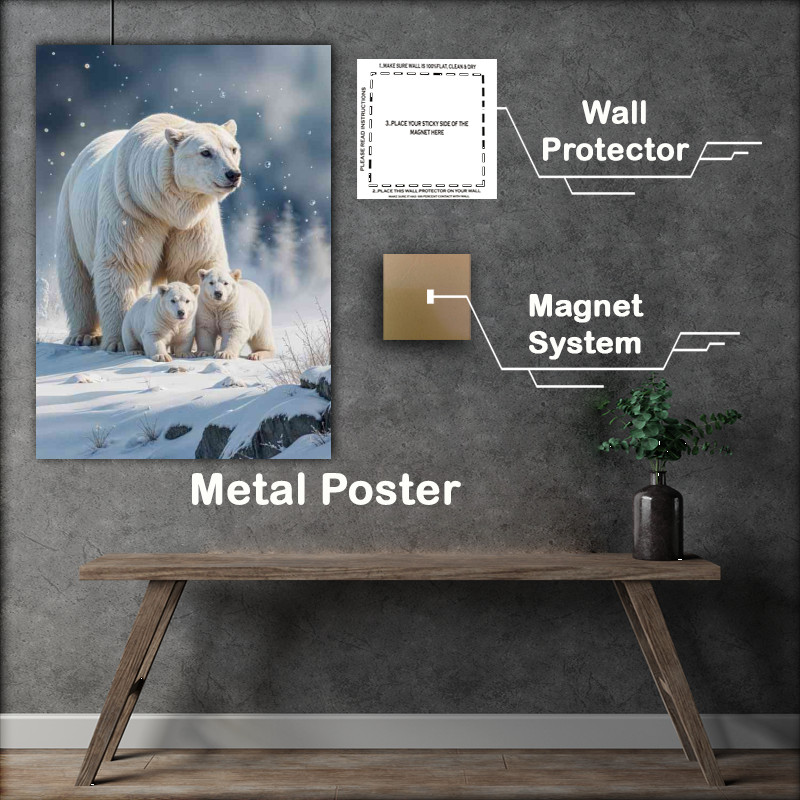Buy : (Polar bear with her two cubs in the snow)