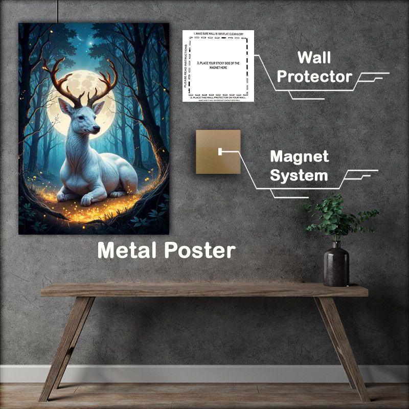 Buy : (White deer with glowing antlers sitting in a magical forest)