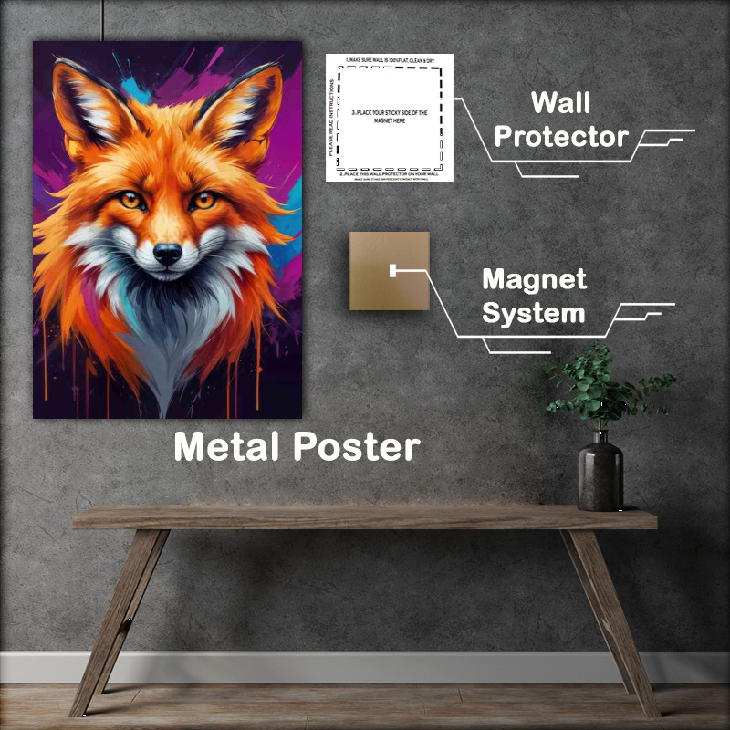 Buy : (colorful fox with piercing eyes against abstract background)