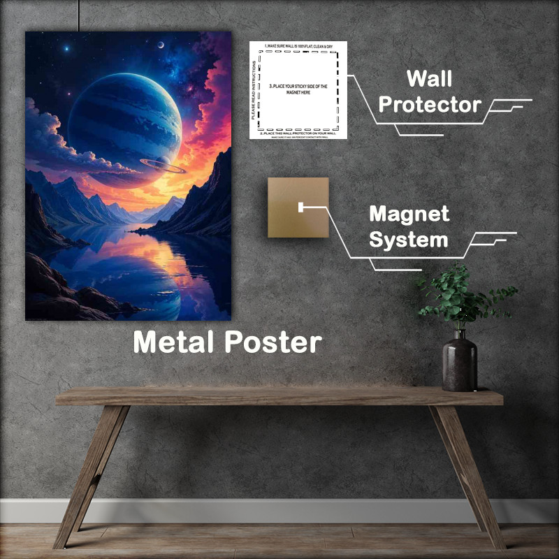 Buy : (colorful fantasy landscape with a large planet or gas giant in the night sky)
