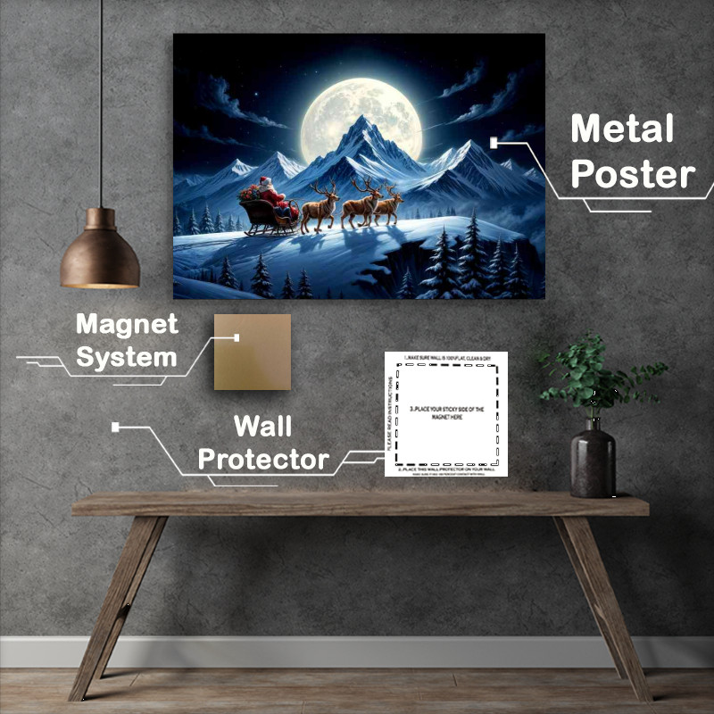 Buy : (White snowy mountains and father christmas with raindeers)
