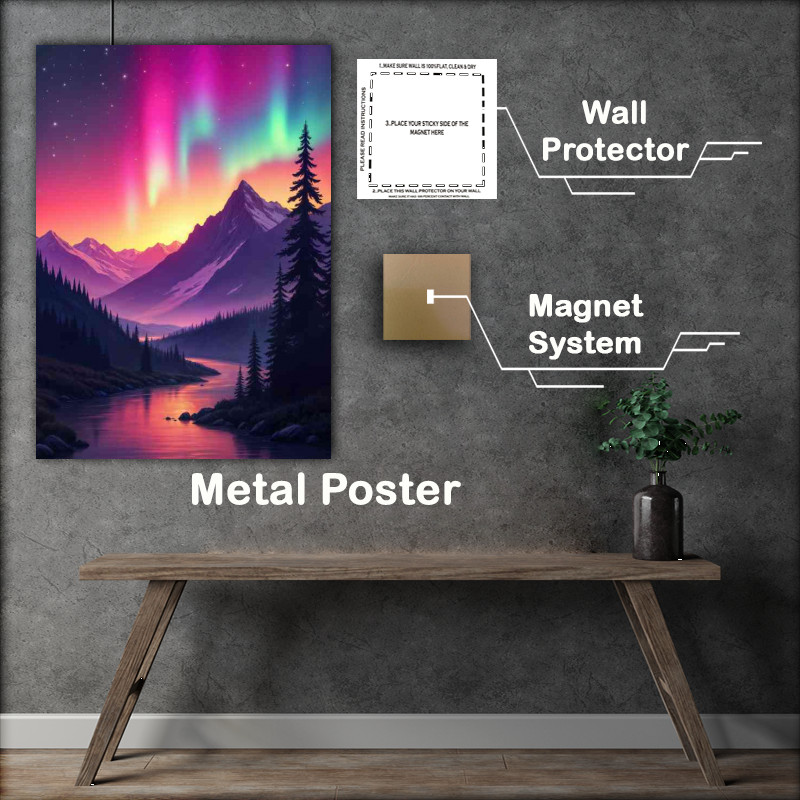 Buy : (Aurora borealis in the night sky over mountains)