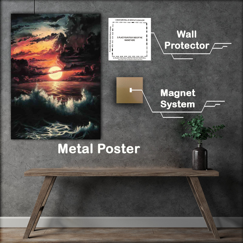 Buy Metal Poster : (Breathtaking sunset over a tumultuous sea)