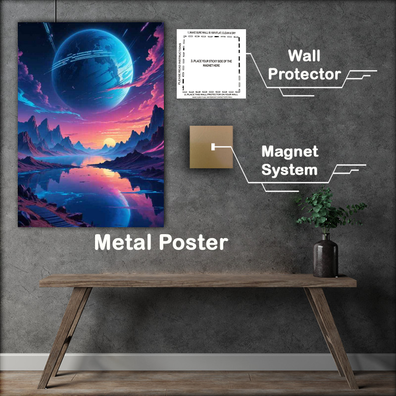 Buy : (Cyberpunk large blue planet with stripes)