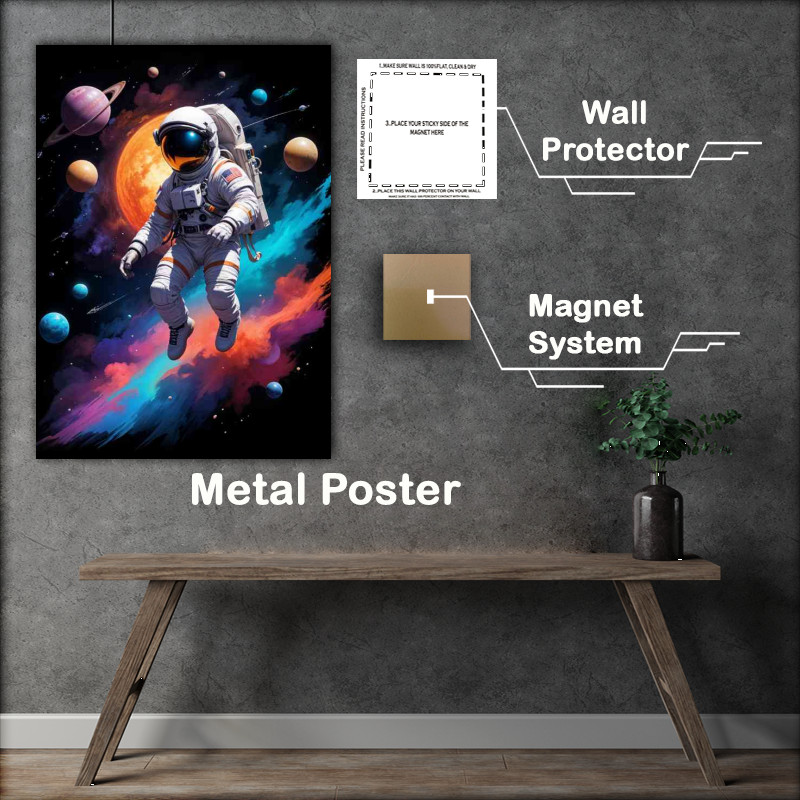 Buy : (Floating in space against a backdrop of colorful planets)