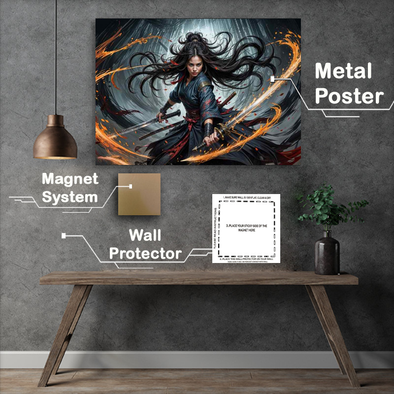 Buy Metal Poster : (Samurai lady in sword battle mode)