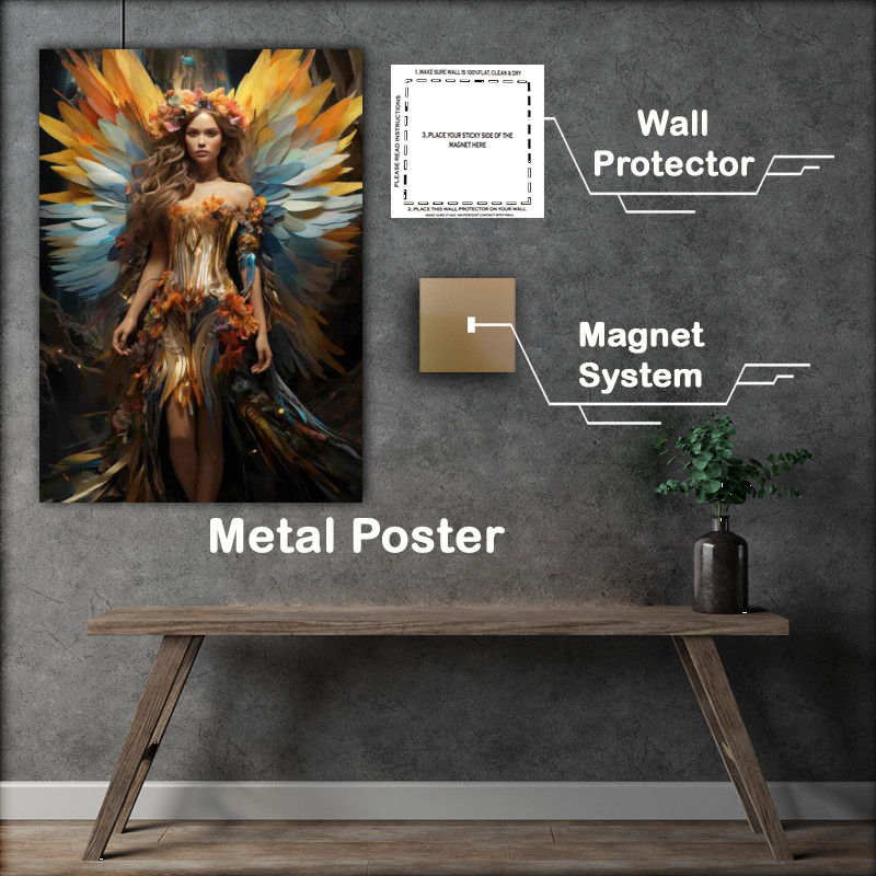 Buy Metal Poster : (Bright colored angel with wings standing)